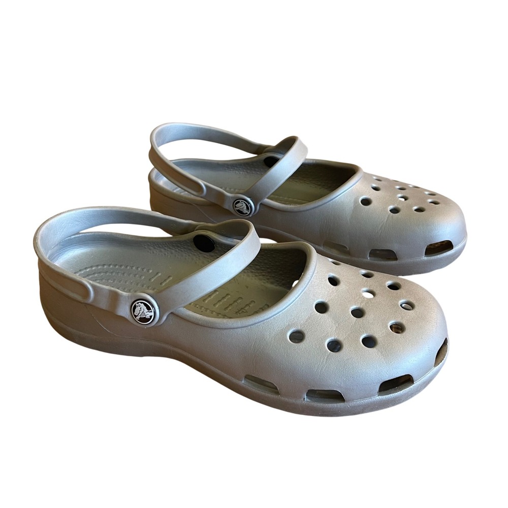 Croc Mary Jane Shayna Women 10 Silver Sandal Pool Beach Slip On Clog Water
